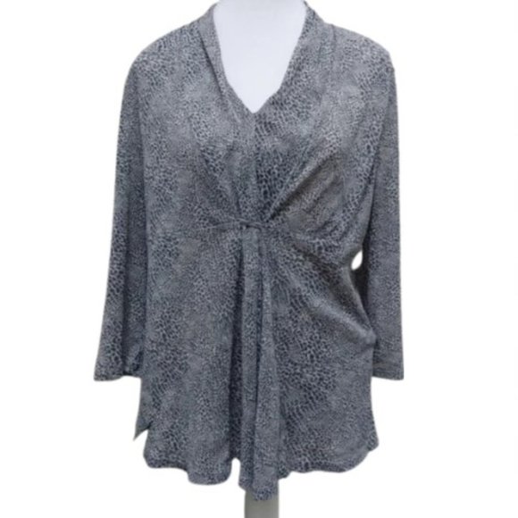 Liz Claiborne 3/4 sleeves stretchy office gray animal print blouse shirt - Picture 1 of 11